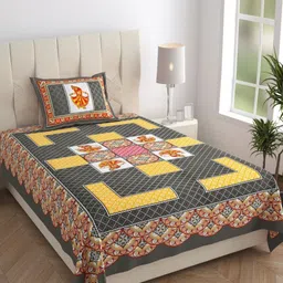 AC FASHION Grey & Yellow Ethnic Motifs 144 TC Single Bedsheet Set 1.50 m x 2.20 m-image-75