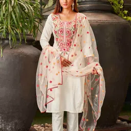 Lookmark Women Floral Yoke Design Regular Thread Work Kurta with Trousers & With Dupatta-picture-23