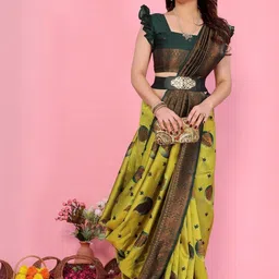 WOVENSTOCK Women Ethnic Motifs Woven Design Zari Kanjeevaram Saree image 5