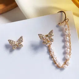 TheVineGirl Girls Gold Plated Cubic Zirconia Studded Butterfly Shaped Korean Ear Cuff image 3