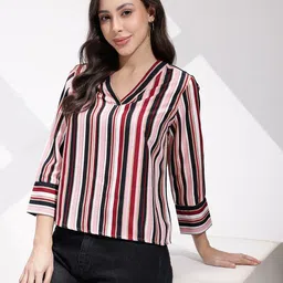 encore by INVICTUS Striped V-Neck Top-picture-30