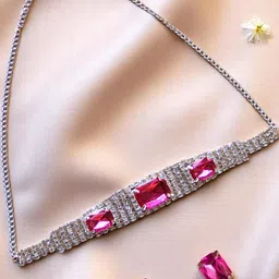 AccessHer Women Silver-Plated Silver Artificial Stones Necklace image 2