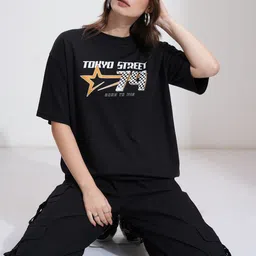 street by tokyo talkies Tokyo Talkies Women Printed Drop Shoulder Oversized T-Shirt image 4