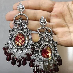 OPUS GEMS Artificial Stones Studded & Beaded Enamelled Floral Shaped Drop Earrings image 4