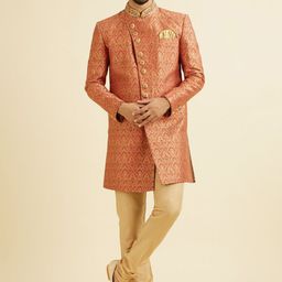 Manyavar Men Self-Design Mandarin Collar Sherwani Set-picture-3