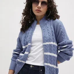 The Roadster Life Co. Women Cable Knit Acrylic Cardigan-image-29