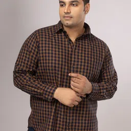 Sizeupp Men Plus Size Standard Fit Spread Collar Checked Cotton Casual Shirt-picture-21