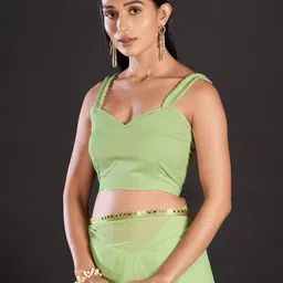 KALINI Solid Mirror Work Poly Georgette Saree image 5