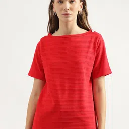 United Colors of Benetton Women Self Design Boat Neck Pure Cotton T-shirt-picture-15