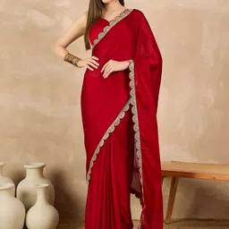 V3 FASHION STUDIO Embellished Zari Border Saree with Blouse Piece image 4