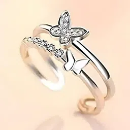 Ringzinnie 925 Sterling Sliver-Plated Crystal Studded Adjustable Finger Ring-picture-24