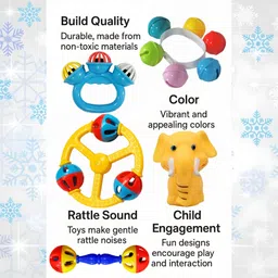 babro 1 Storage Bucket with 1 Rubber Chu Chu Toy & 7 Pcs Colorful Rattles for Newborns Rattle image 4