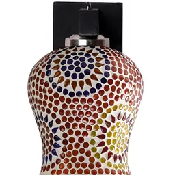 Devansh Black & White Textured Wooden Bell Shaped Wall Lamp With Mosaic Glass image 3