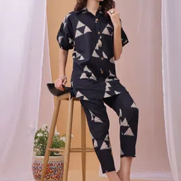 KALINI Printed Shirt Collar Neck Top With Trousers Co-Ords-picture-19