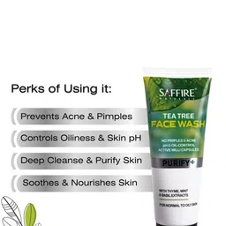 Saffire Naturals Tea Tree Purifying & Cleansing Face Wash With Mint -100 ml image 5