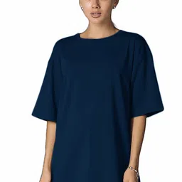 NOTWILD Women Solid Round Neck Cotton Oversized T-shirt-picture-15