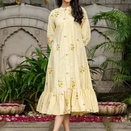 HOUSE OF JAMOTI Babe Women Floral Printed Mandarin Collar Tiered A-Line Midi Dress-picture-13