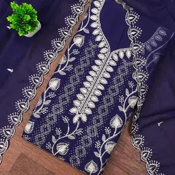 Maroosh Floral Emboidered Thread Work Silk Georgette Unstitched Dress Material-picture-23