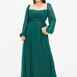 Virgio Women Self Design Viscose Sweetheart Neck Long Sleeves Plus Size Dresses-picture-31