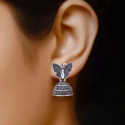 Sangria Set Of 6 Silver Plated Oxidised Dome Shaped Jhumkas image 4