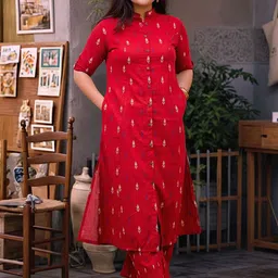 Anni Designer Floral Printed Panelled Mandarin Collar A-Line Kurta With Trousers-image-27