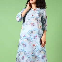 V-Mart Floral Printed Notch Neck Sequinned Cotton Straight Kurta-picture-11