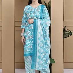 KALINI Women Printed Cotton Blend Kurta Sets With Dupatta-image-96