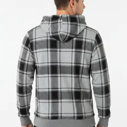 YONGE Men Checked Hooded Sweatshirt image 2