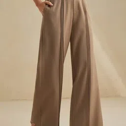 Next One Women Smart Straight Fit High-Rise Easy Wash Pleated Korean Trousers image 3