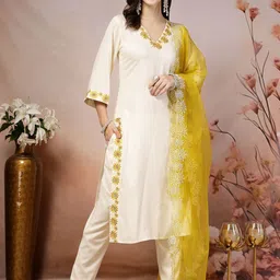 Stylum Floral Yoke Design Regular Thread Work Kurta With Trousers & Dupatta-image-56