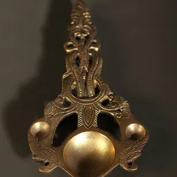 Exotic India Gold-Toned Brass Aarti Diya With Handle image 1