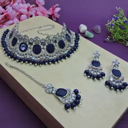 VATSALYA creation Alloy Gold- plated Blue Jewellery Set-picture-19