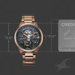 Fastrack Men Brass Dial & Stainless Steel Bracelet Style Straps Analogue Automatic Motion Powered Watch image 3