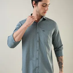 TIM PARIS Standard Checked Spread Collar Pure Cotton Casual Shirt-image-75