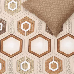 Monte Carlo Beige & Mustard Printed Cotton 130 TC Queen Bedsheet Set 2.3 m x 2.5 m image 3