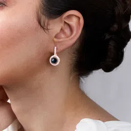 MINUTIAE Rose Gold -Plated Stones Studded & Pearls Beaded Spherical Drop Earrings image 3