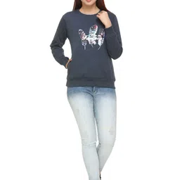 WOOL 4U PANKHI-XXL-AIRFORCE Women Typography Printed Long Sleeve Woolen Sweatshirt-image-1