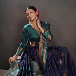 Mitera Woven Design Zari Silk Blend Kanjeevaram Saree image 3