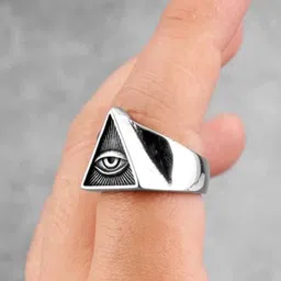 sunshine creations Trendy Stylish Vintage All Seeing Eye Pyramid Illuminati Biker/Rider/Men's Ring Stainless Steel Silver Plated Ring image 4