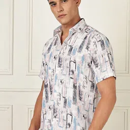 bs blue squad Men's Regular Fit Geometric Printed Casual Shirt image 5
