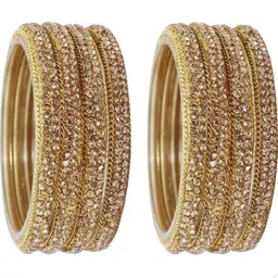 LLL FASHION Set Of 8 Gold Glass Artificial Stones & Beads Bangle image 2