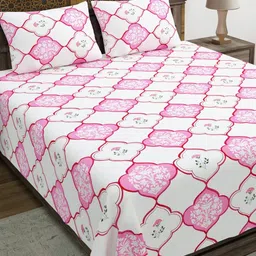 BLOCKS OF INDIA Pink & Green Ethnic Motifs 210 TC King Bedsheet with 2 Pillow Covers-image-84