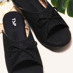 THE STHAPAK BLESS YOUR FEET Women Black Textured Open Toe Flats image 4