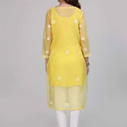 KHAKA Women Ethnic Motifs Embroidered Regular Chikankari Kurta with Trousers image 4
