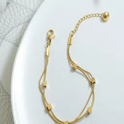 TEULRIP Stainless Steel Gold-Plated Anti Tarnish Artificial Stones Studded Link Bracelet image 5