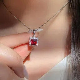 Zarkan Sterling Silver Rhodium Plated Cubic Zirconia Studded Square Pendant With Chain-picture-19