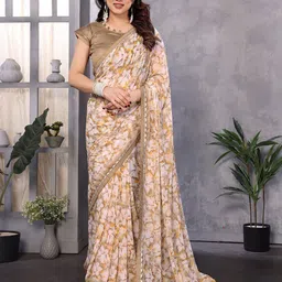 Ambuja International Floral Embroidered Pure Georgette Saree image 4