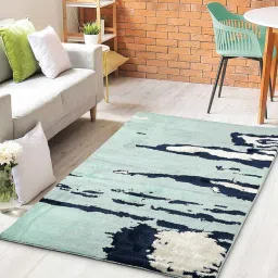 saral home Grey Abstract Cotton 5 ft x 7 ft Machine Made Carpet image 1