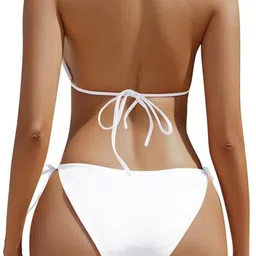 enaya store Self Design Women Bikini White Swimsuit image 5