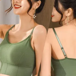 FEIDUSUN Women Pack of 2 Solid Full Coverage Lightly Padded Non-Wired Slip-On Crop Top Bra image 3